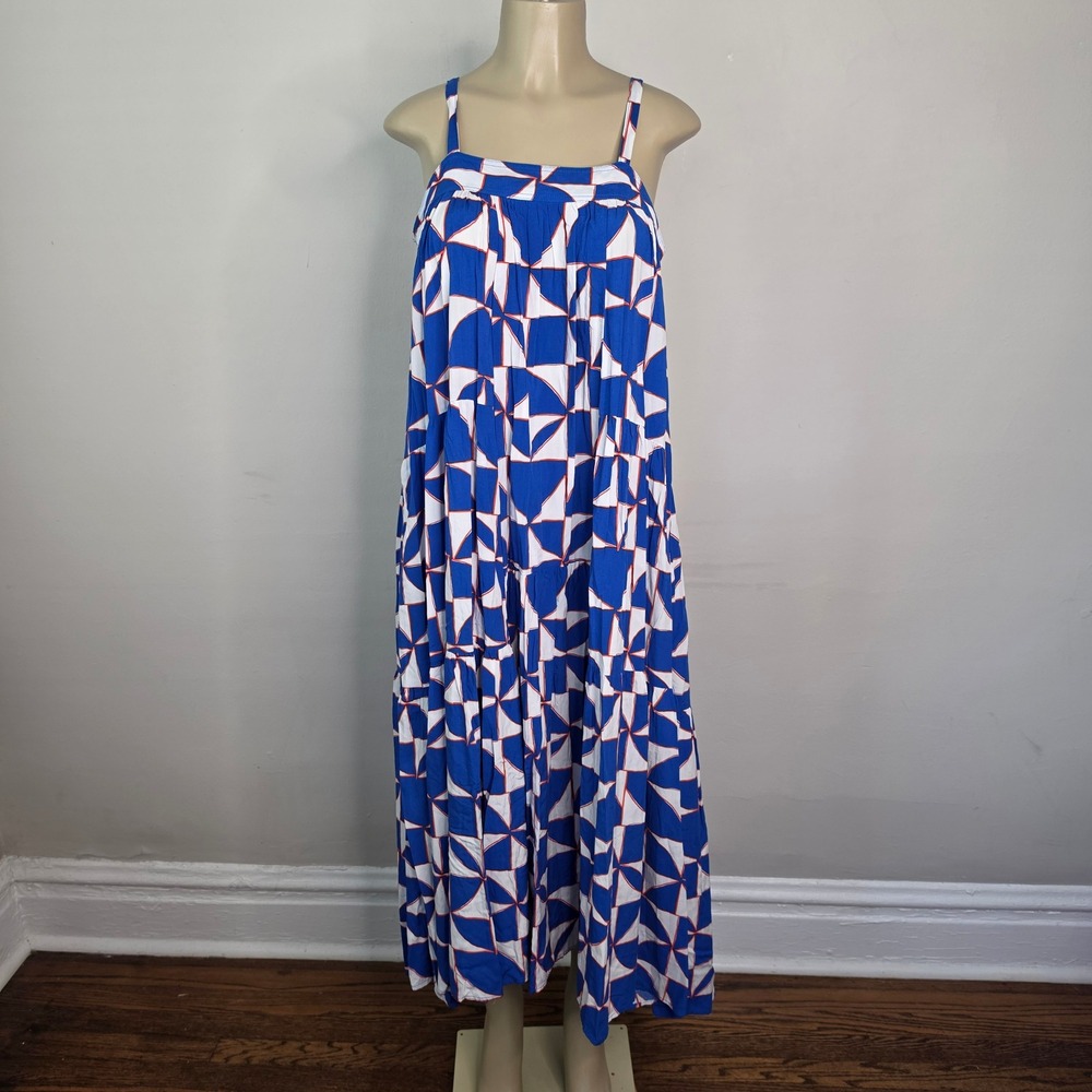 Abel The Label Dress Womens S Blue Cream ATL11015-11 Maxi Geometric Tiered Rayon